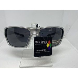 XLOOP SUNGLASSES Anti-Glare Shatterproof/ Polarized Wrap Silver/Black Lens NWT